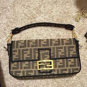 Fendi Brown & Black Zucca Monogram Shoulder Bag